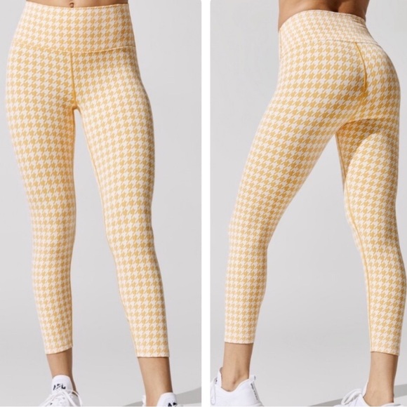 Carbon38 Pants - CARBON38 NWT HOUNDSTOOTH JACQUARD 7/8TH LEGGINGS PALE APRICOT WHITE HIGH RISE